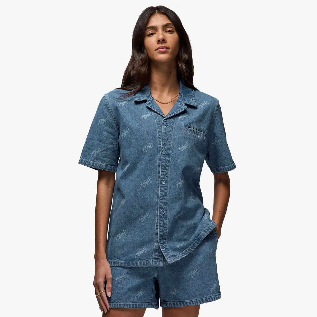 NIKE W J SS AOP WVN TOP 