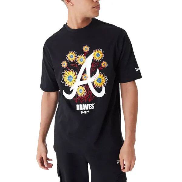 NEW ERA MLB FLORAL LOGO OS TEE ATLBRA BLKWHI